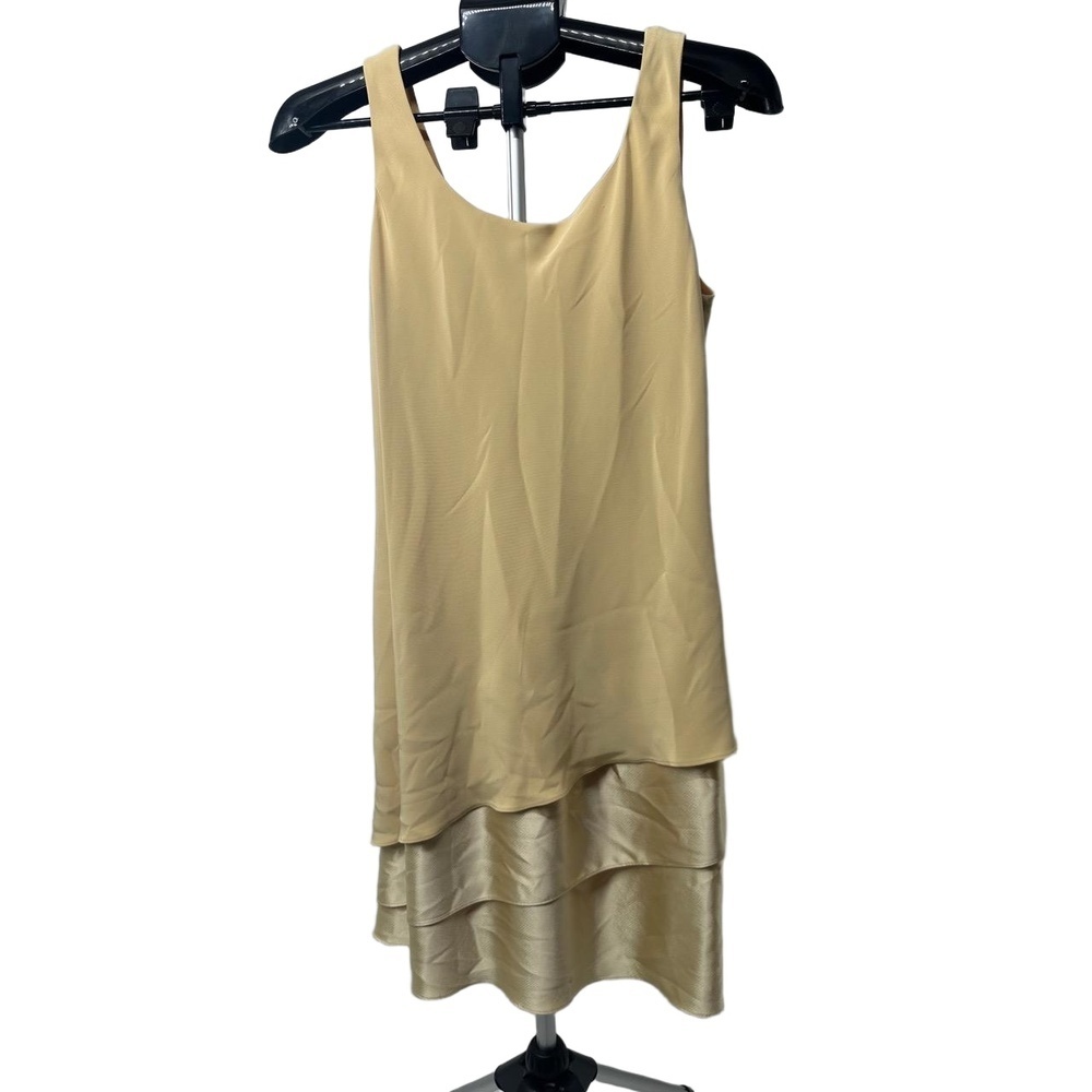 Jones‎ New York 90s Y2K Butter Yellow Scoop Neck Tiered Petite Dress Size 10P